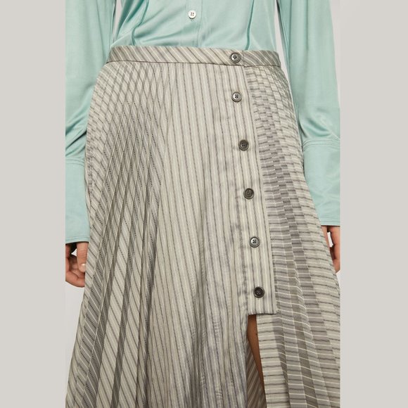 Acne Studios grey stripe pleated slit midi skirt - Picture 6 of 7